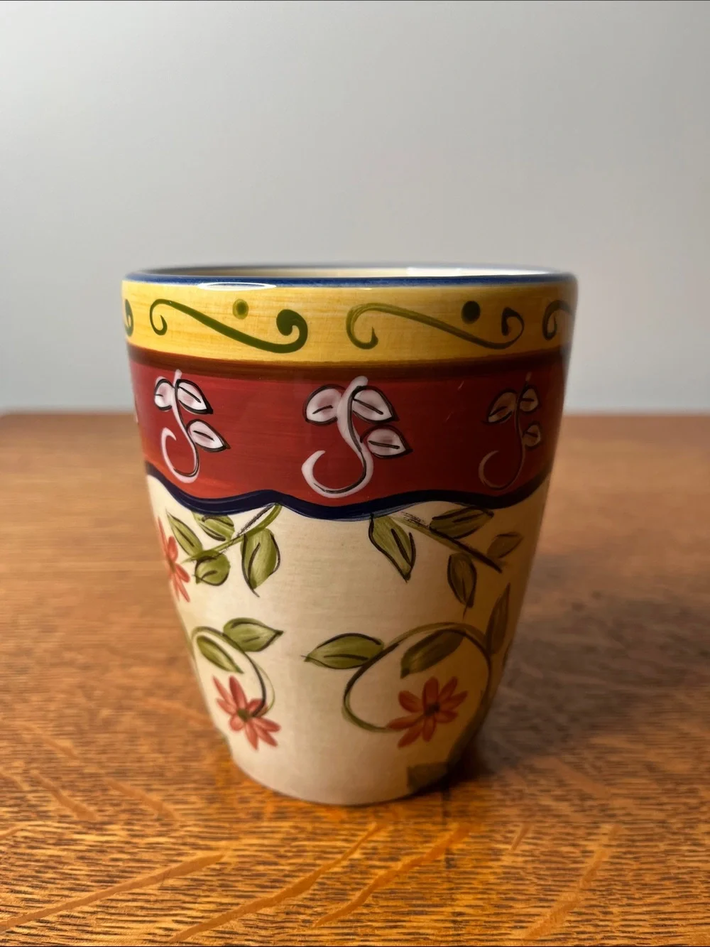 Retired Pier 1 Imports Vallarta Handpainted Earthenware Floral Coffee/Tea Mug.